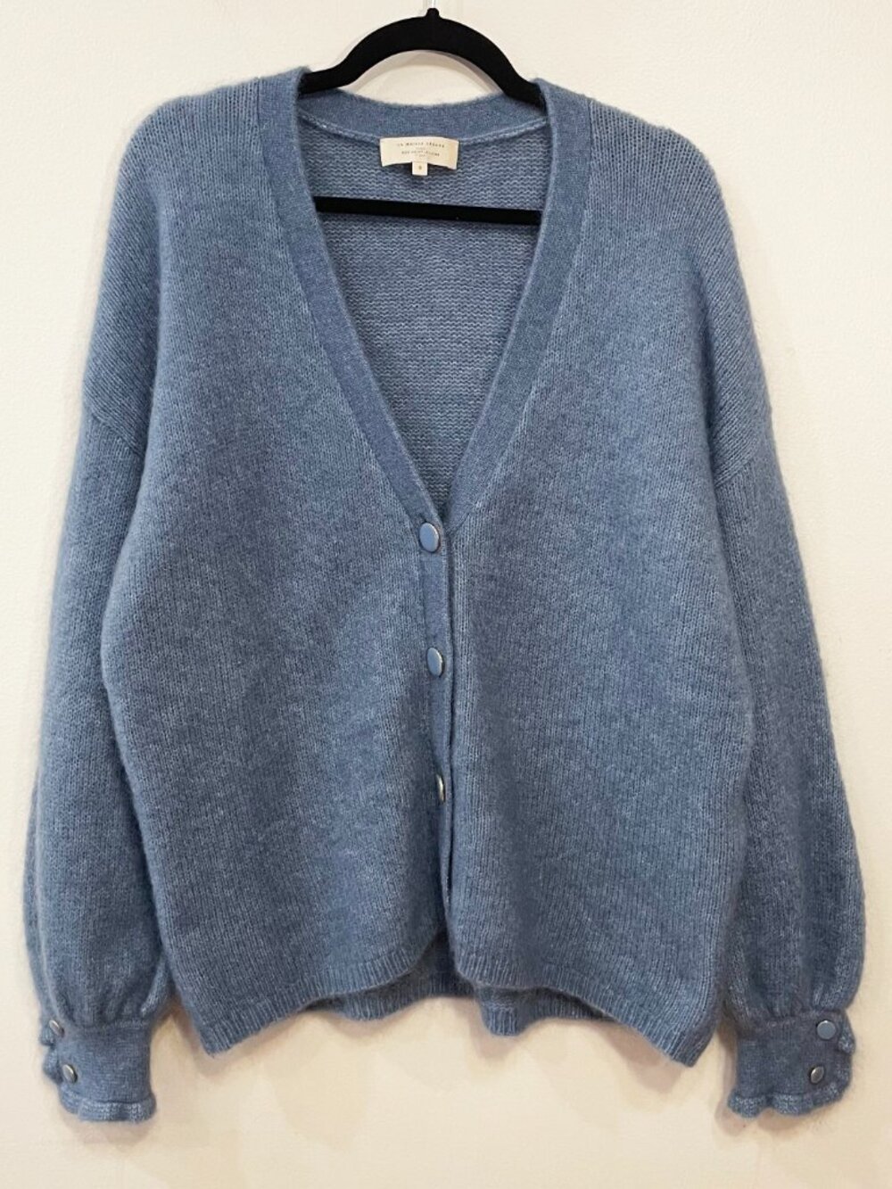 EUC Sezane Mia Mohair Wool Blend Oversized Cardigan Slate Blue Small - Picture 3 of 8